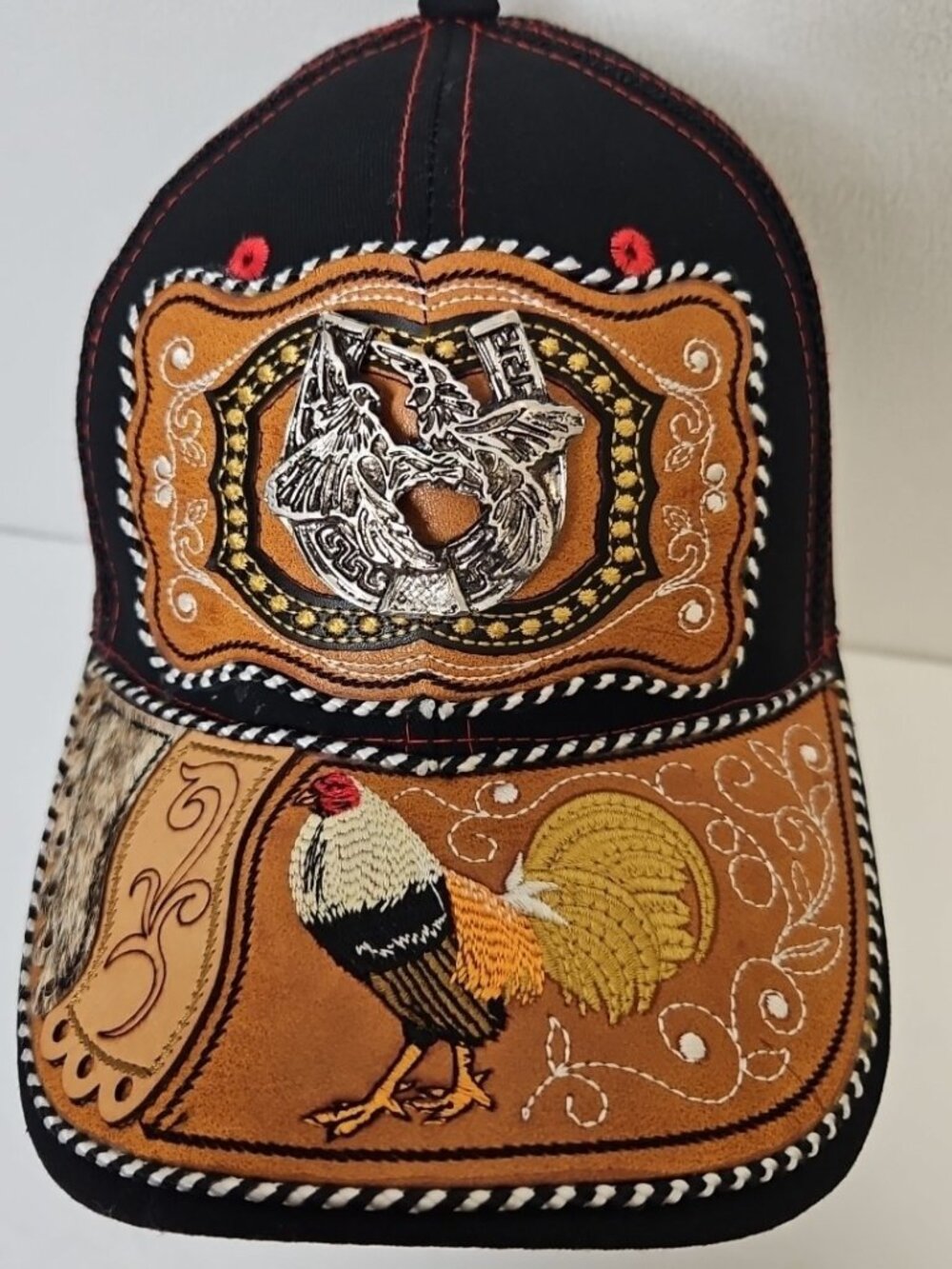 Gorra Rooster Western Trucker Cap Hat Mesh Patch Embroidered Black Adj Strap